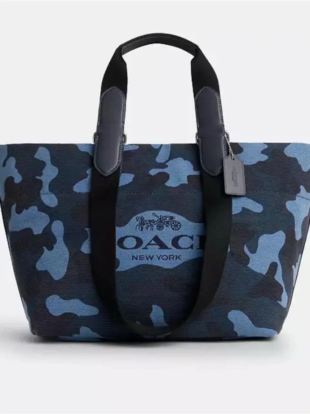 Coach Blue Camo Canvas tour Tote with Black Leather Handles